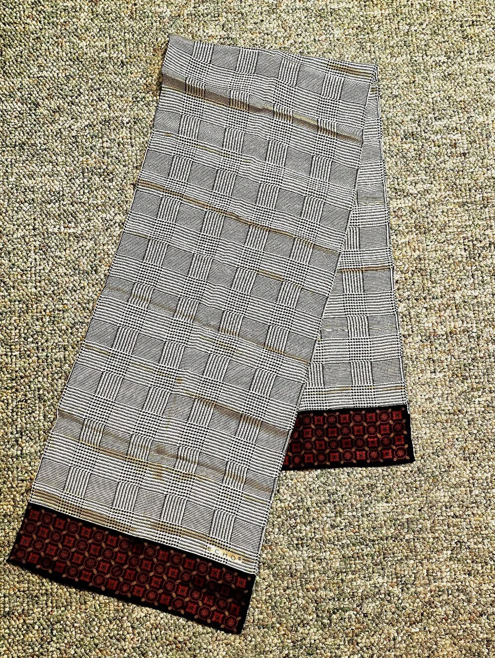 Echo Glen Plaid Silk Oblong Scarf w/ Medallion Borders
